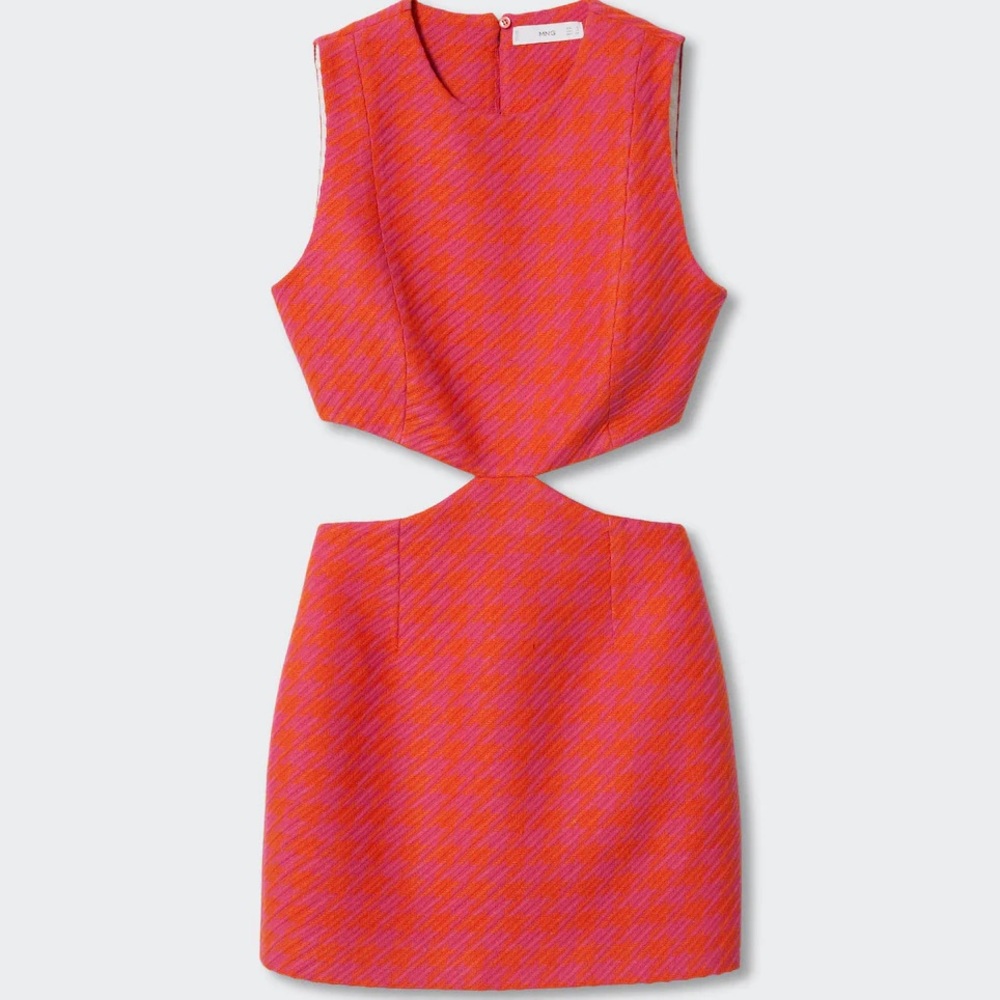 Mango Pink/Orange Houndstooth Dress